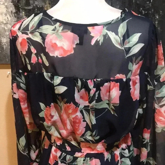 Kate and Lily Long Sleeve Blue and Pink Floral Midi A-Line Dress-Size 12 - Picture 7 of 12